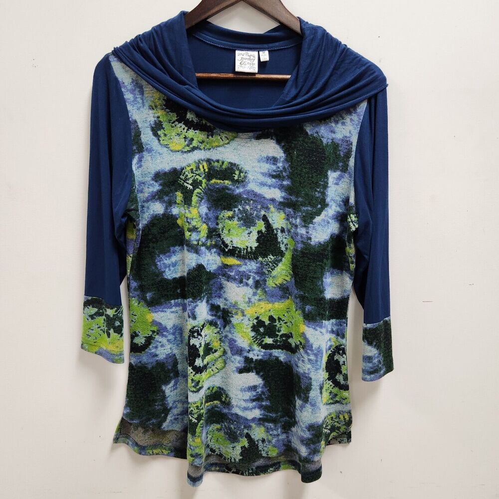 Parsley & Sage Womens Cowl Neck Tunic Size M Tie Dye Mixed Media Artsy Unique